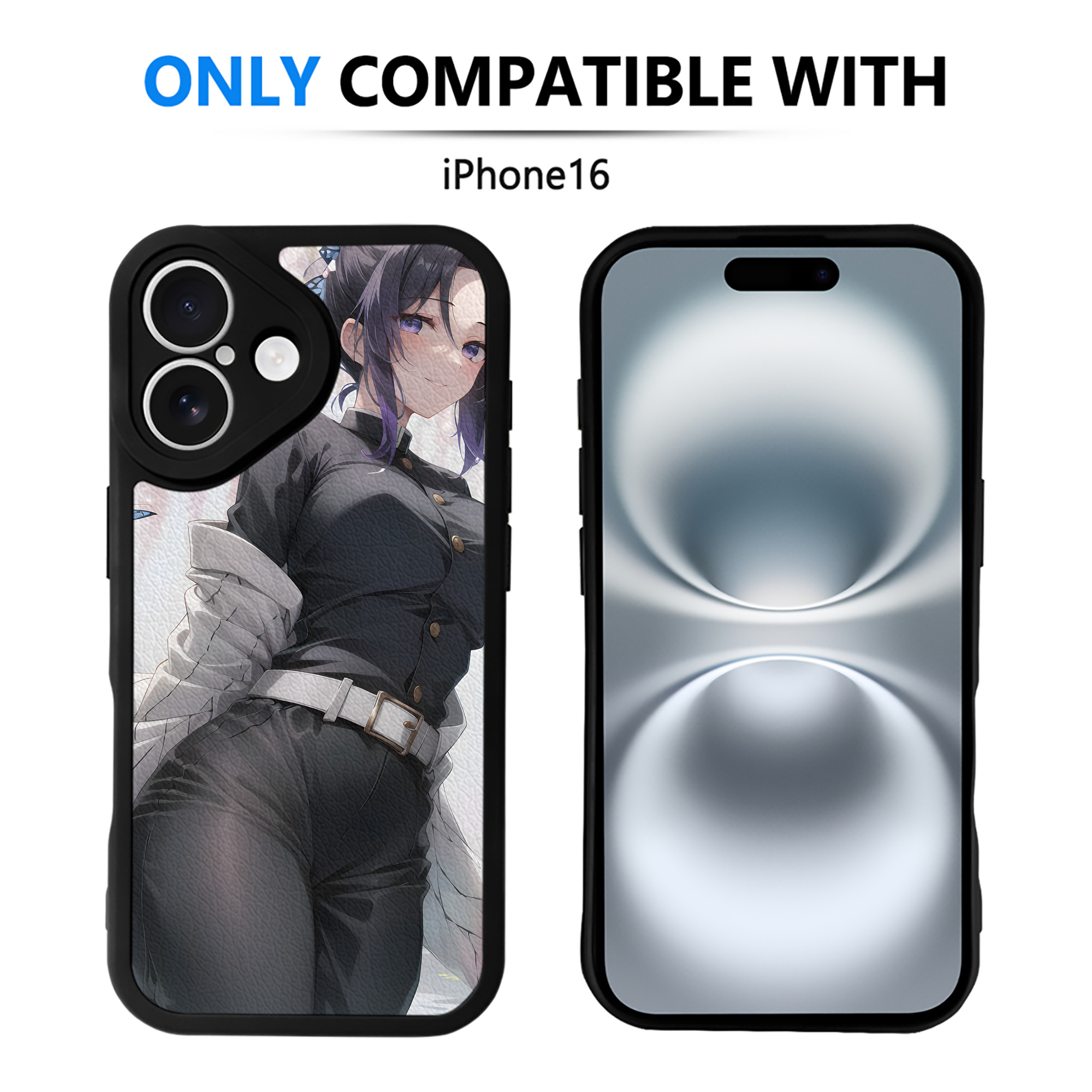 （画像用） 鬼滅の刃（きめつのやいば）蟲柱-胡蝶 しのぶ／こちょう しのぶ Kochou Shinobu 【iPhone 16シリーズ対応】シリコンスマホケース（レザー調） 材質：シリコン